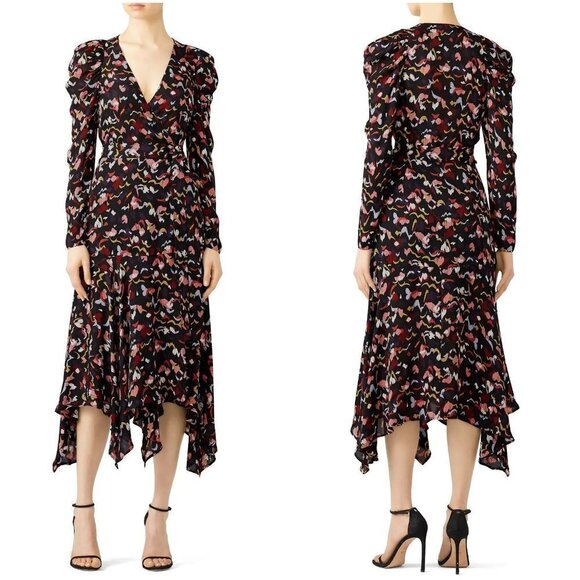A.L.C. Black V-Neck Tianna Wrap Silk Midi Dress $695 - Picture 1 of 12